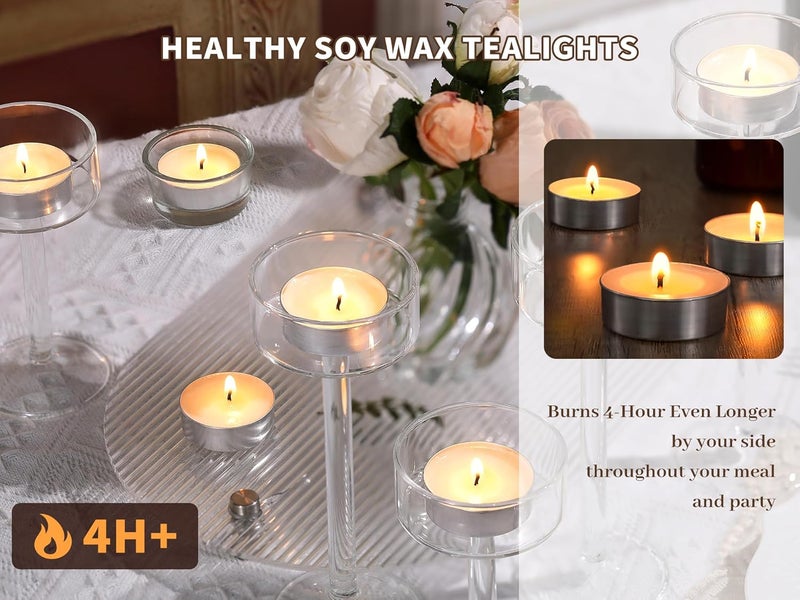 LAMORGIFT Soy Tealight Candles | 100 Pack | 4 Hours - 100% Natural Soy Wax Tea Lights | Paraffin-Free, Unscented Small White Tealights in Bulk, Long Burning for Shabbat, Home, Wedding - Image 5